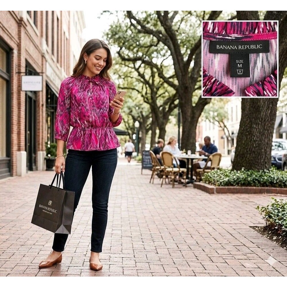 Banana Republic NWT Women's Hot Pink Chiffon Blouse Sz M MSRP $54.99